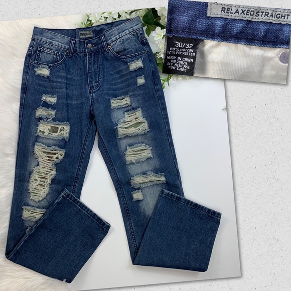 Black Denim - Black Relaxed Straight tattered jeans